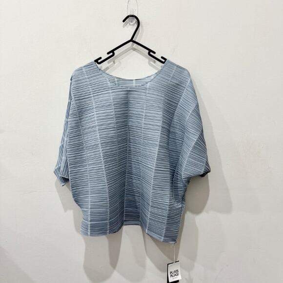 NWT Issey Miyake Plisse Pleats Please 3/4 Sleeve Blouse Top Light Blue Women's M - Picture 1 of 5